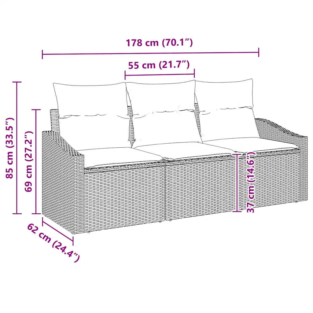 Set di divani con cuscino 3 pz | Set Salotto da Giardino Grigio chiaro polyrattan