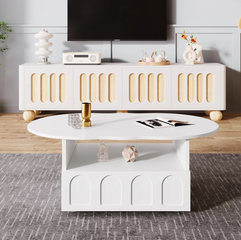 Tavolino da salotto a forma di nuvola 100x60x40;5 cm; in truciolare bianco con cassetto