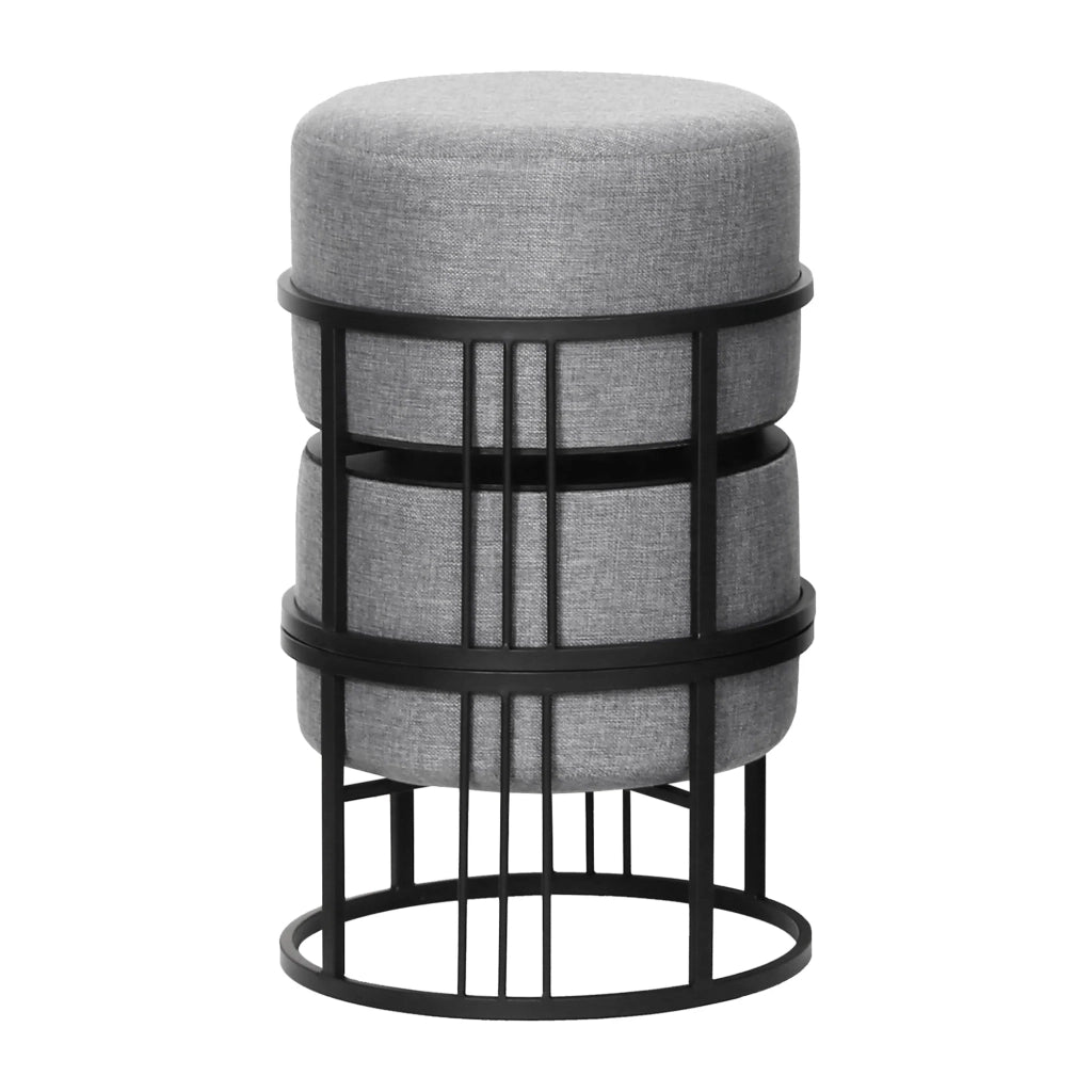 Set di 2 pouf impilabili design moderno e senza tempo multifunzionali rotondi grigio chiaro 03_0009694