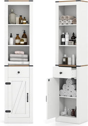 Mobile bagno, colonna bagno con cassetto scorrevole, ripiano regolabile e 3 scomparti aperti, armadio portaoggetti stretto per soggiorno, lavanderia, cucina, bianco