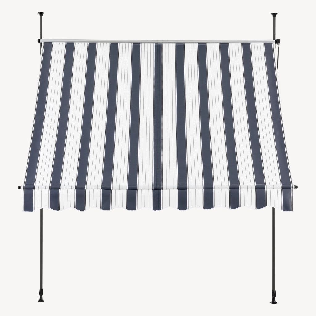 Tenda da Sole a Muro con Pali di Supporto Telescopici Parasole 200 x 120 cm (LxP) Blu Scuro/Bianco pro.tec