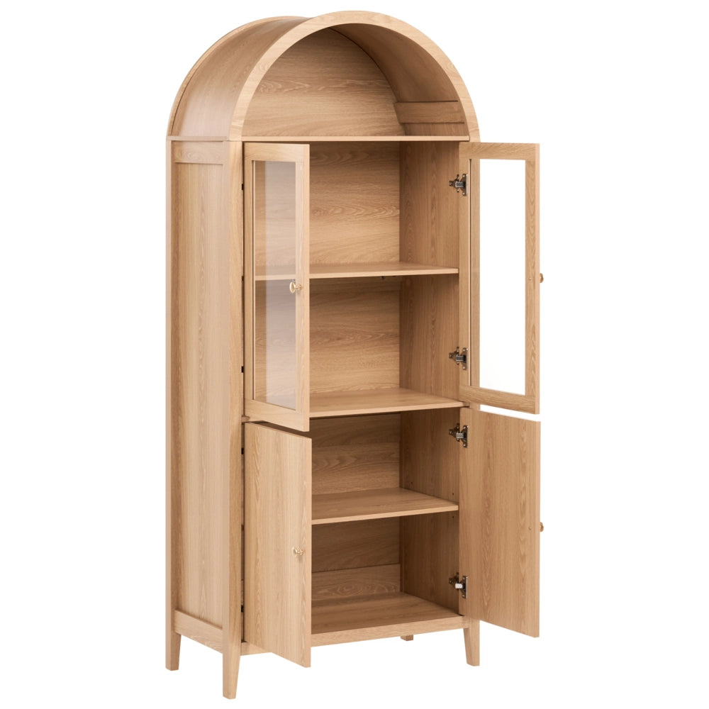 Mobile decorativo con ripiani e espositori in vetro in particelle di legno marrone chiaro Sala da pranzo Cucina