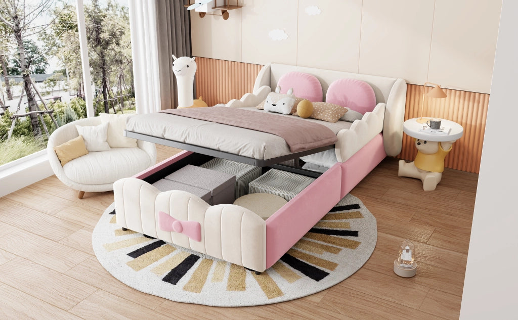 letto per bambini velluto beige 90 x 200 cm