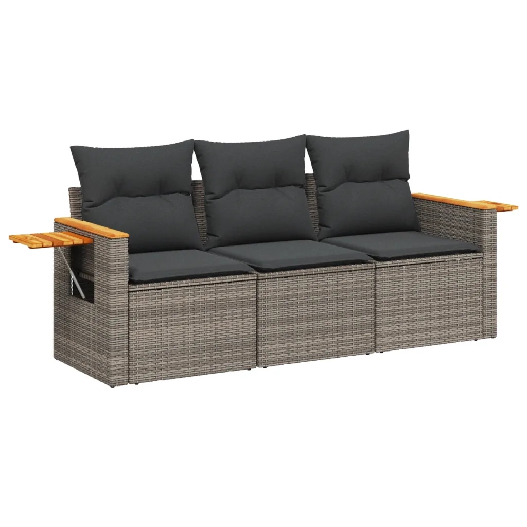 Set Divani da Giardino 3 pz con Cuscini Grigio in Polyrattan 3259001