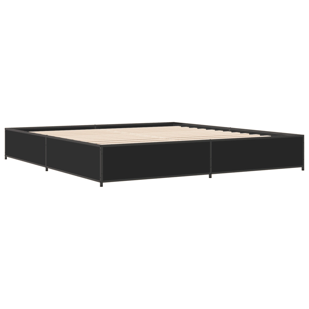 Giroletto Nero 160x200 cm in Legno Multistrato e Metallo