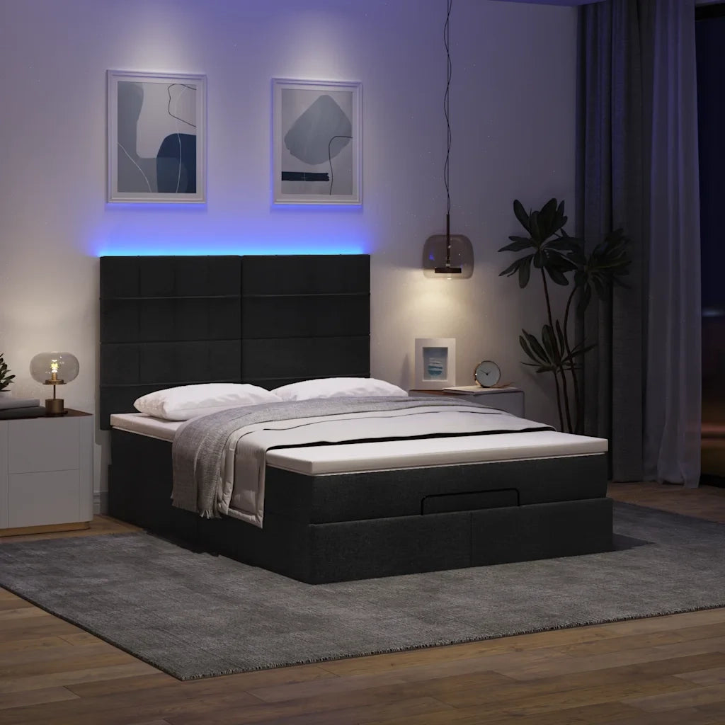 Struttura Letto Pouf con Materasso Nero 140x190 cm in Tessuto 3314005