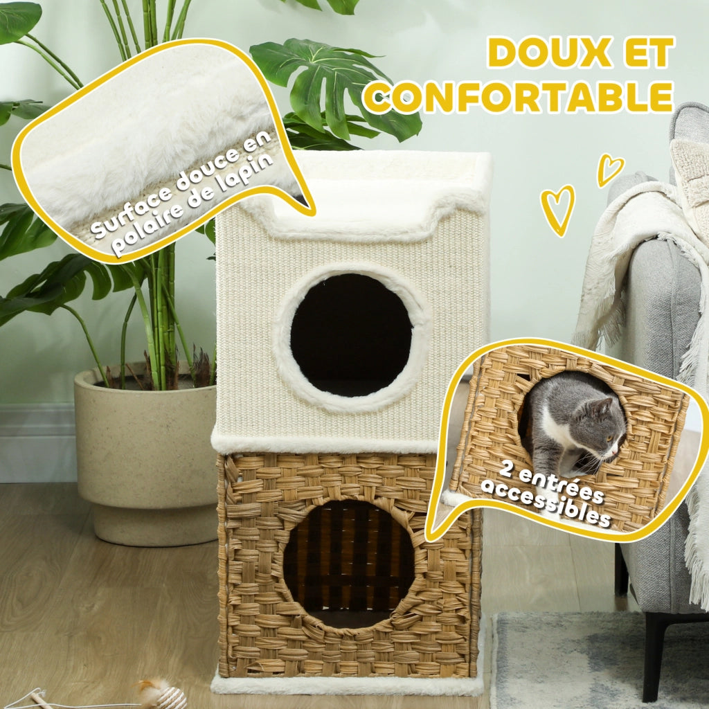 Torre per gatti a 3 livelli con tiragraffi in sisal ¨C zephmum ¨C crema 41x41x75.5 cm