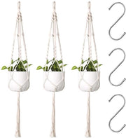 Set di 6 Decorazioni per Piante a Maglia a Tendine, Macramé, con 6 Ganci a S per Esterni e Interni