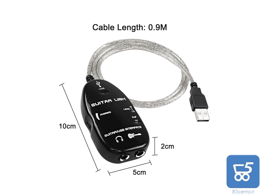 Scheda audio USB Guitar Link per Chitarra Adattatore USB di registrazione PC MAC Lunghezza 1 Metro con Uscita Cuffie