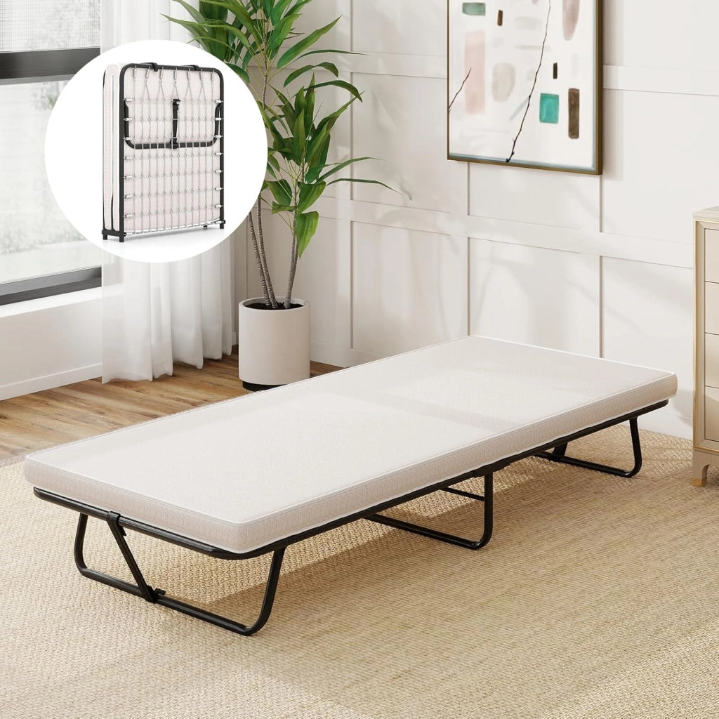 Brandina Pieghevole con Materasso, in Memory Foam, Lettino Pieghevole Robusta e Molle Resistenti, Made in Italy, 190 x 80 cm, Carico 120kg (Stile 2 Beige)