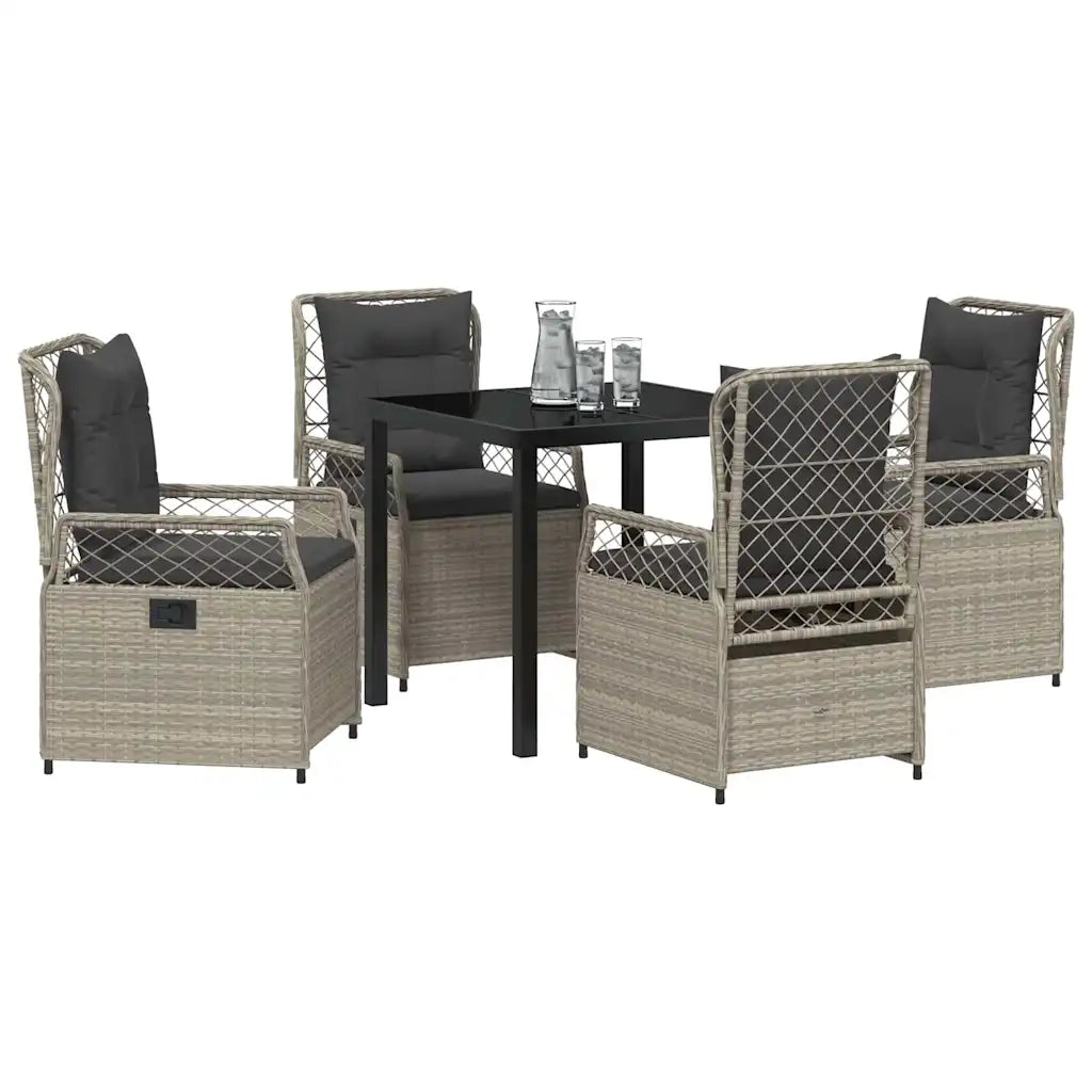 Set da Pranzo per Giardino 5 pcs Grigio chiaro polyrattan