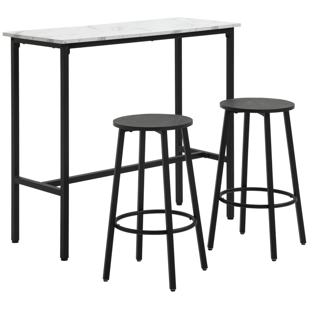 Tavolino da bar con 2 sgabelli ¨C zephmum ¨C set 3 pezzi, telaio acciaio, bianco e nero