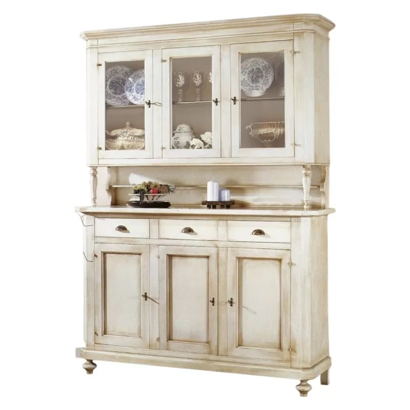 Cristalliera 3 porte 3 cassetti shabby vintage bianco patinato 160x50x221 - Mobili 2G