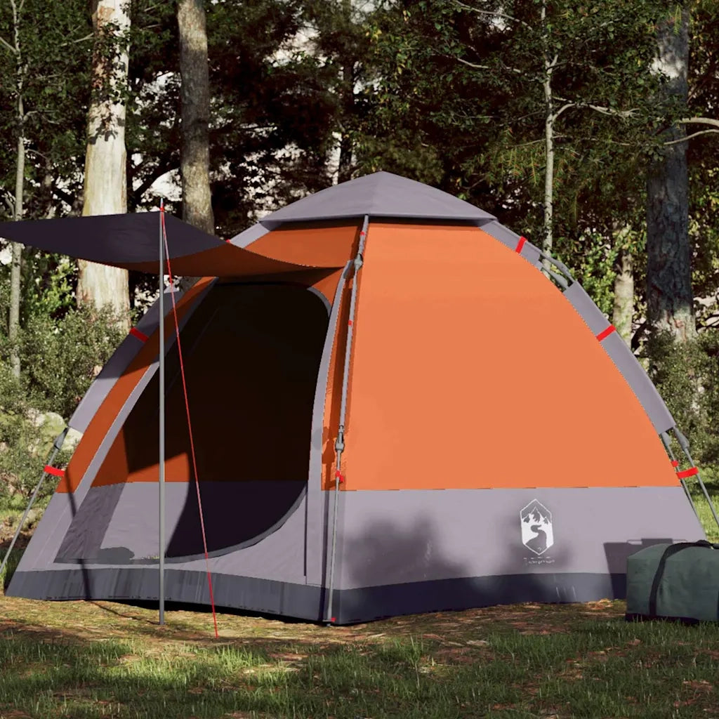 Tenda campeggio | Tenda da campo Cabina 4 Pers. Grigio Arancione Rilascio Rapido