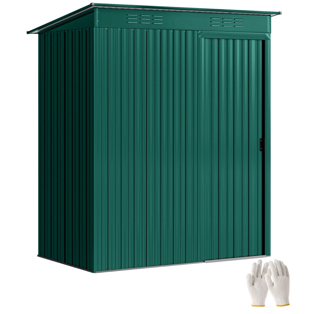 Casetta da Giardino in Metallo con Prese d'Aria e Porta Scorrevole, 159x106x181 cm, Verde