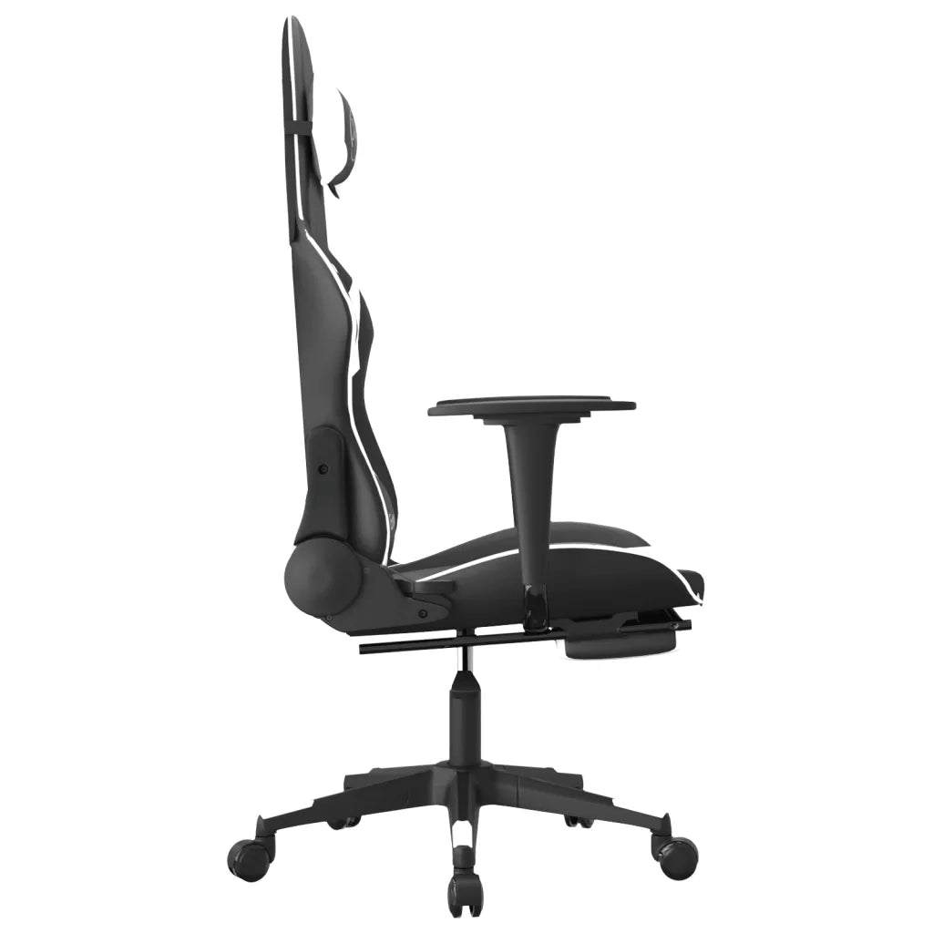 Sedia Gaming | Sedia da e-sports Massaggiante Poggiapiedi Nero e Bianco Similpelle