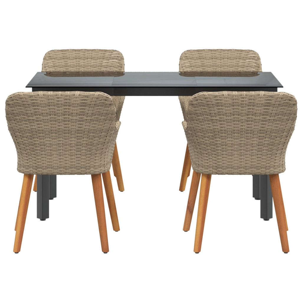 Set pranzo giardino 5 pezzi in rattan polietilene beige