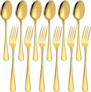 Set di forchette e cucchiai in acciaio inossidabile dorato - set completo - 12 pezzi - oro - resistente all'usura