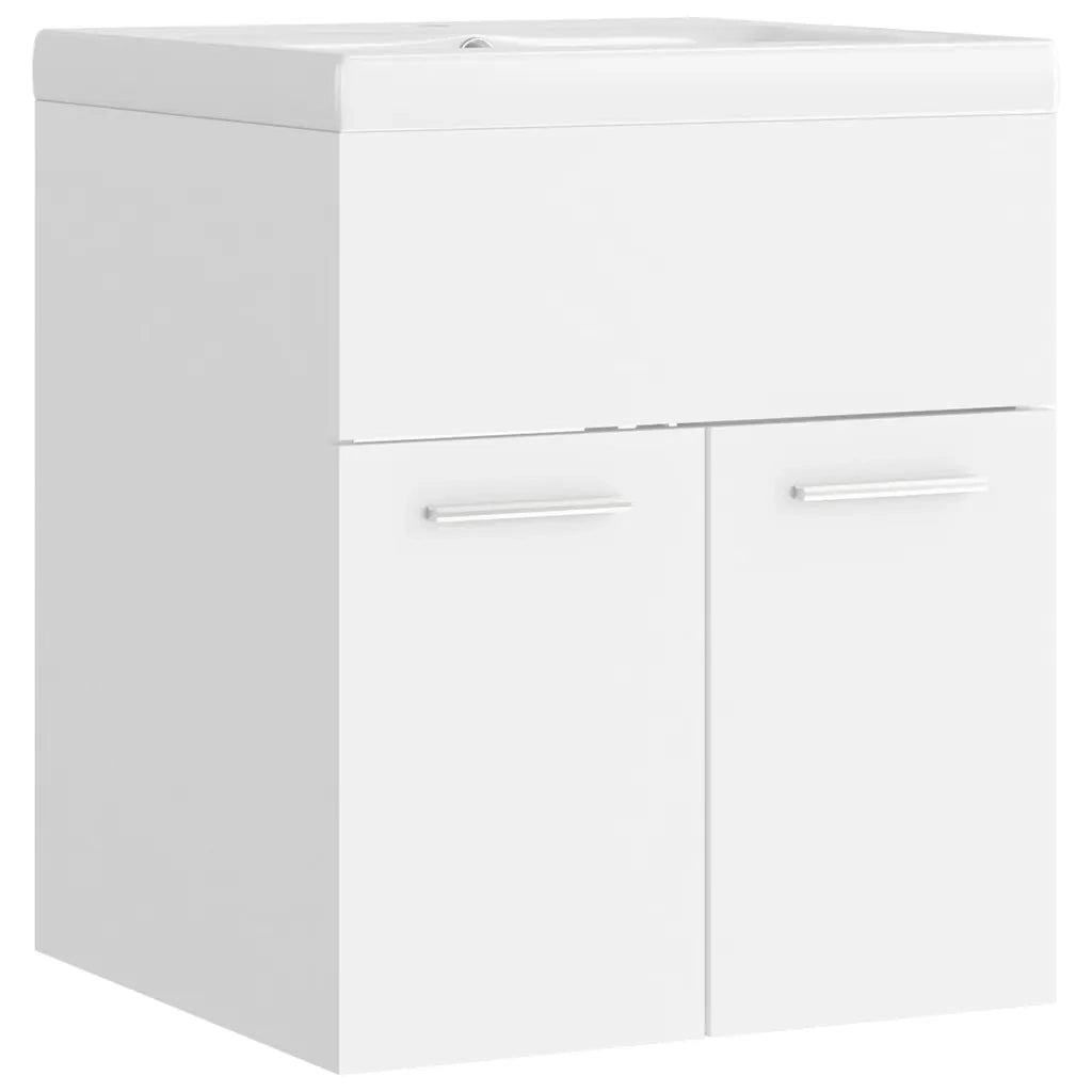 Mobile Bagno con Lavabo Integrato-Lavandino-Lavabo Bianco in Legno Multistrato 879810
