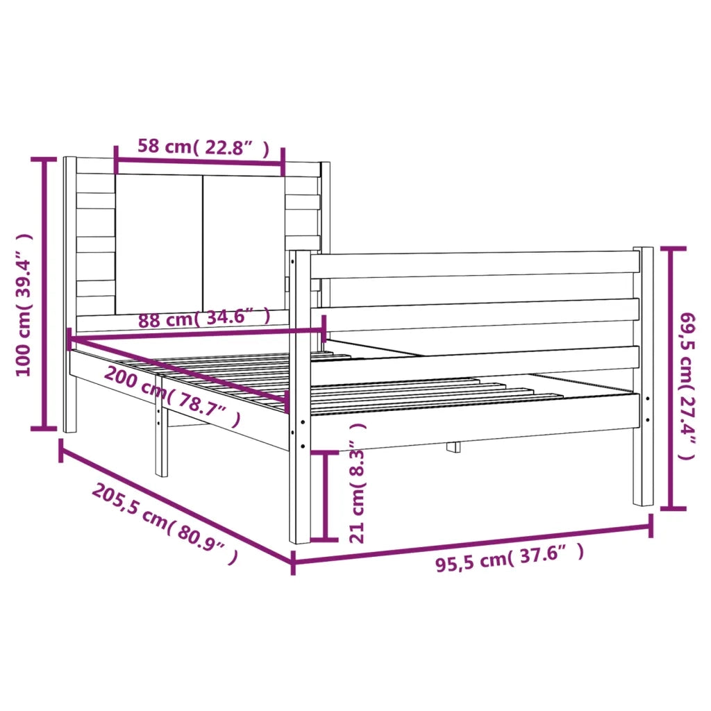 Giroletto senza Materasso-Struttura Letto 90x200 cm in Legno Massello di Pino 977415