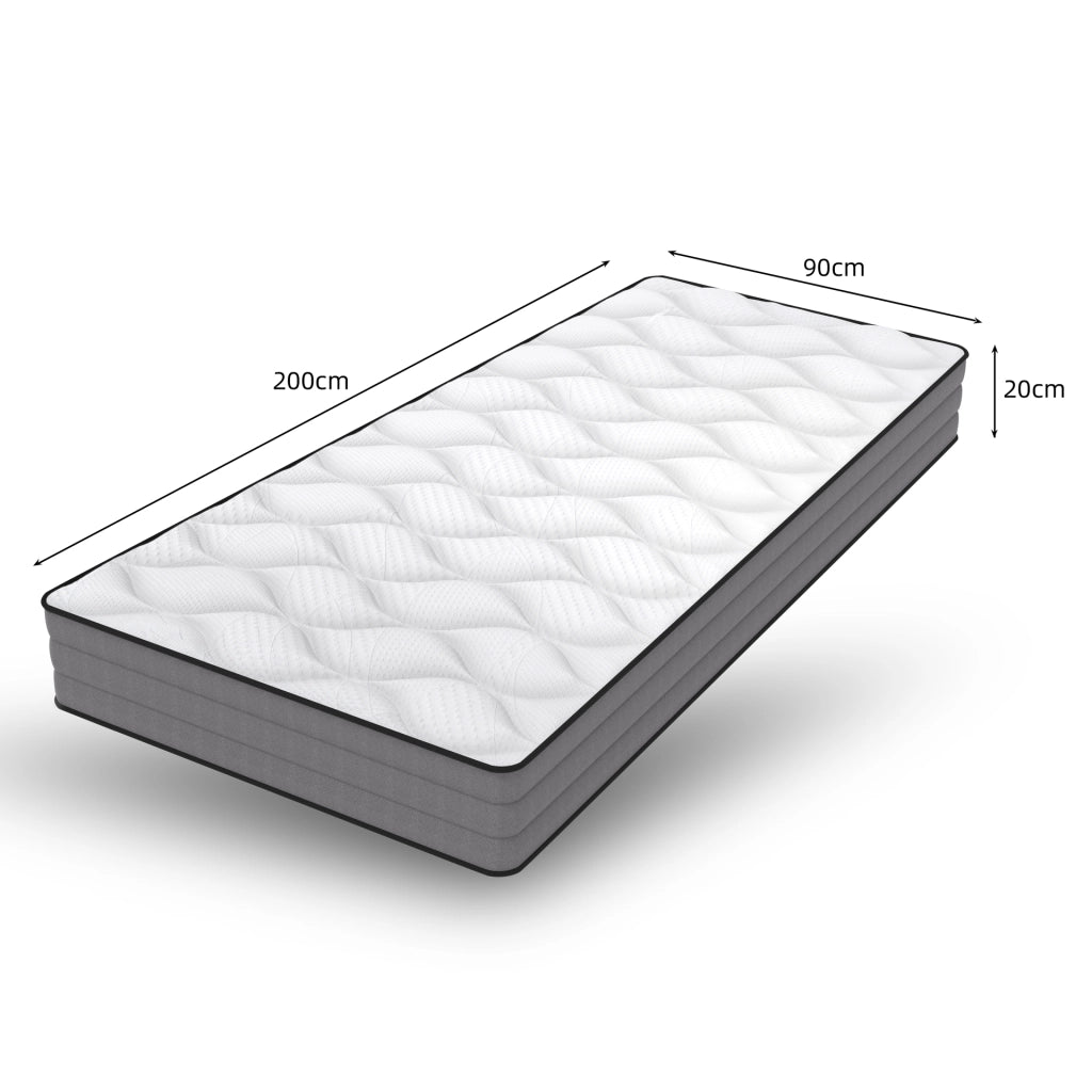 Materasso singolo 90 × 200 cm a 7 zone con molle insacchettate e memory foam, certificazione OEKO-TEX, bianco grigio