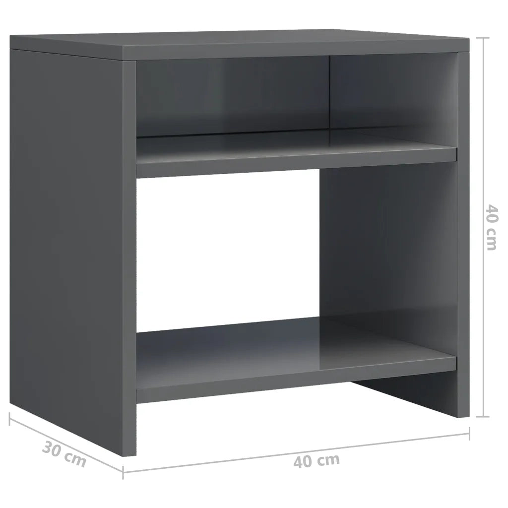 Comodino Grigio Lucido 40x30x40 cm in Legno Multistrato 800025