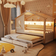 Letto Bambini a Casetta con Letto Estraibile ¨C Xylo ¨C Bianco, LED, USB, Cassetti, 90x200