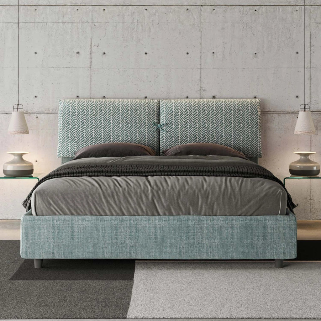 Letto Matrimoniale 160x210 cm con Rete e Contenitore con Testata e Alzata Comoda Imbottito in Tessuto Aragona Mados