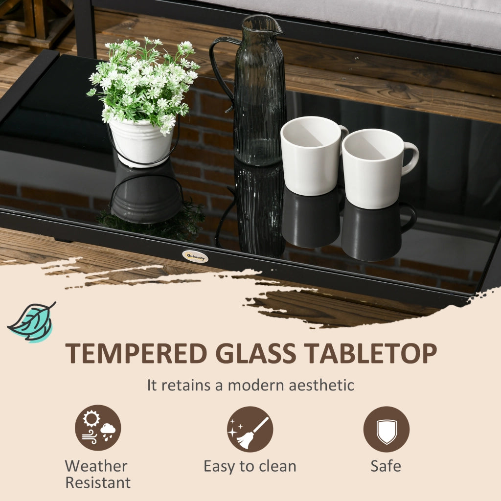 EasyComfort Set da Giardino 4 Pezzi con 2 Divanetti, Poltrona Angolare e Tavolino da Caffè in Vetro Temperato