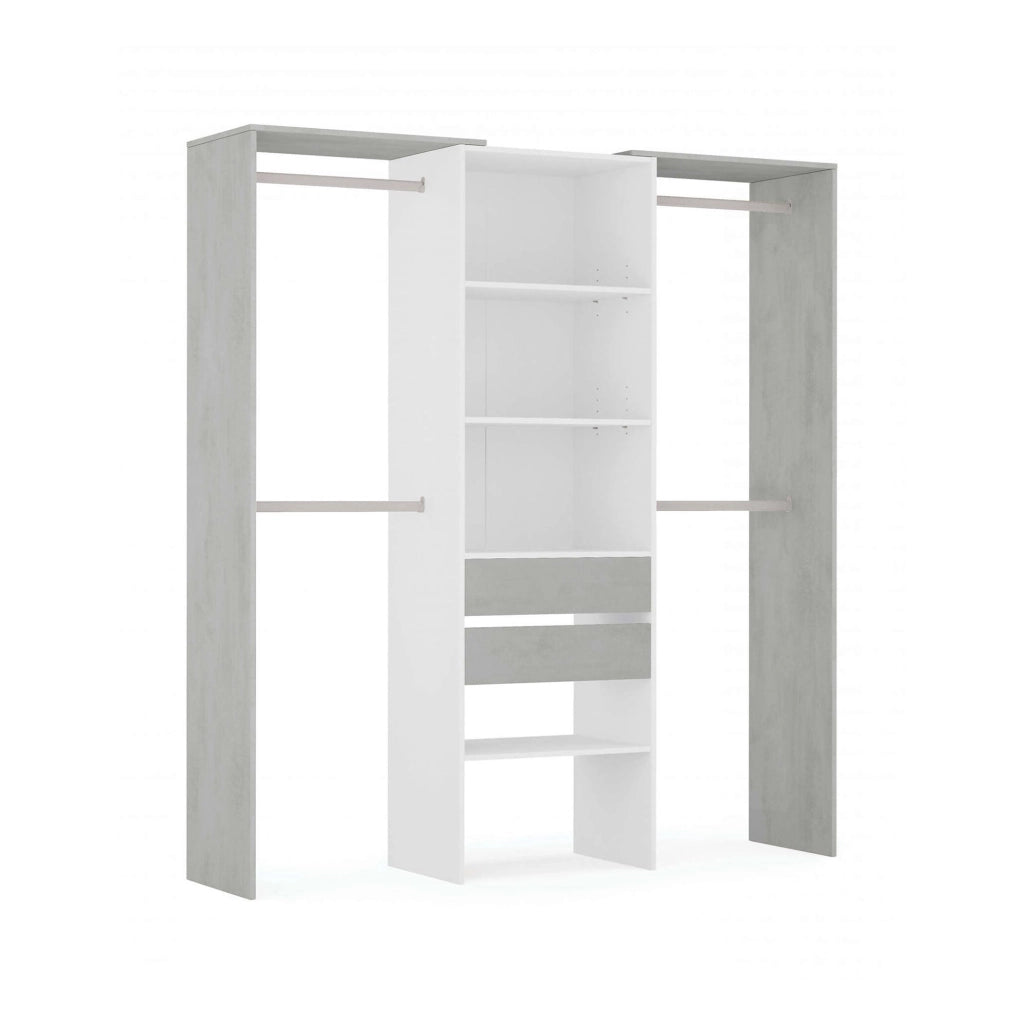 Guardaroba Amico, Struttura per cabina armadio, Armadio aperto senza ante, Cabina armadio, cm 179x50h202, Bianco e Cemento