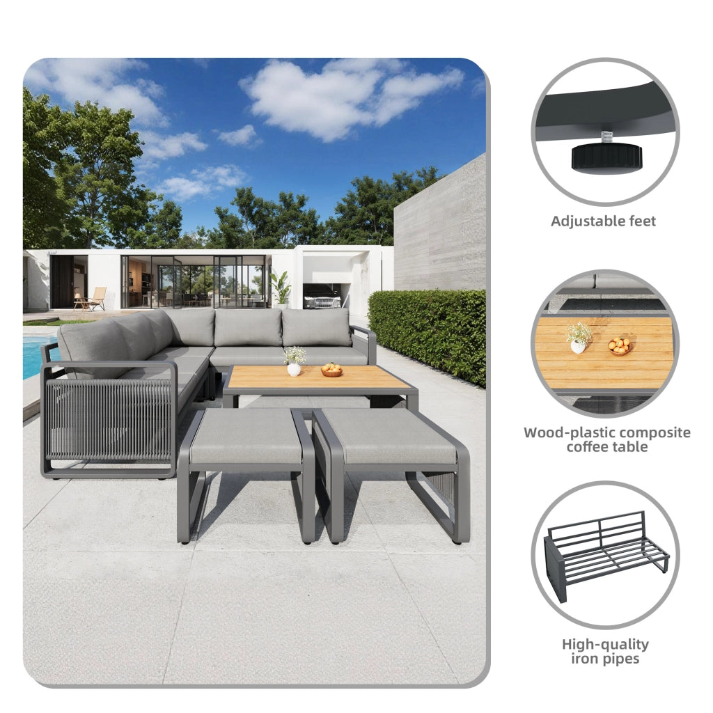 Set Divano da Giardino 6-7 Posti con Cuscini ¨C Xylo ¨C Polyrattan Grigio, Angolare