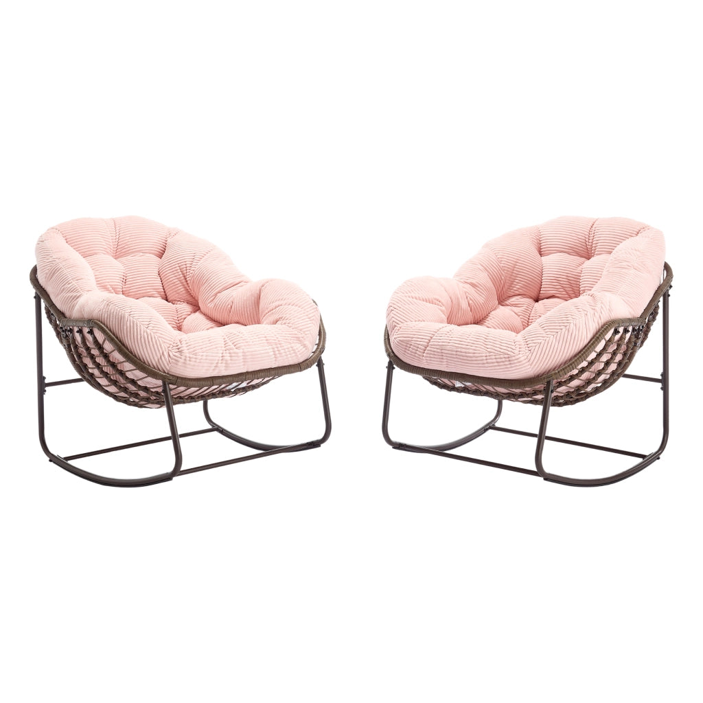 POLTRONA a dondolo 78x106x90 cm in rattan sintetico rosa con cuscino