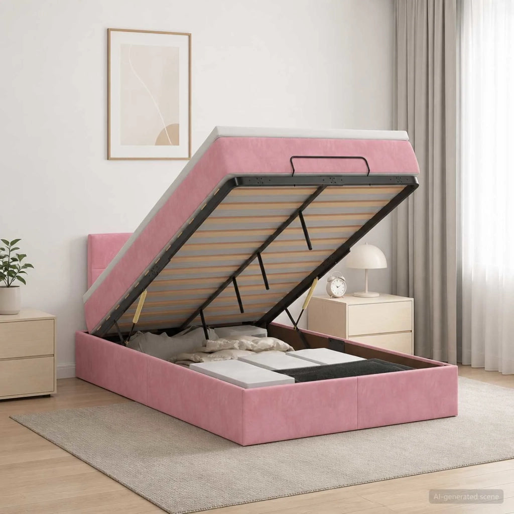 Letto Ottomano con Materasso e LED Rosa 120 x 200 cm Velluto 3457136