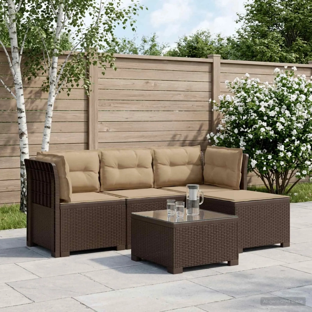 Divano da giardino 4 posti con cuscini aspetto rattan PP 3443948