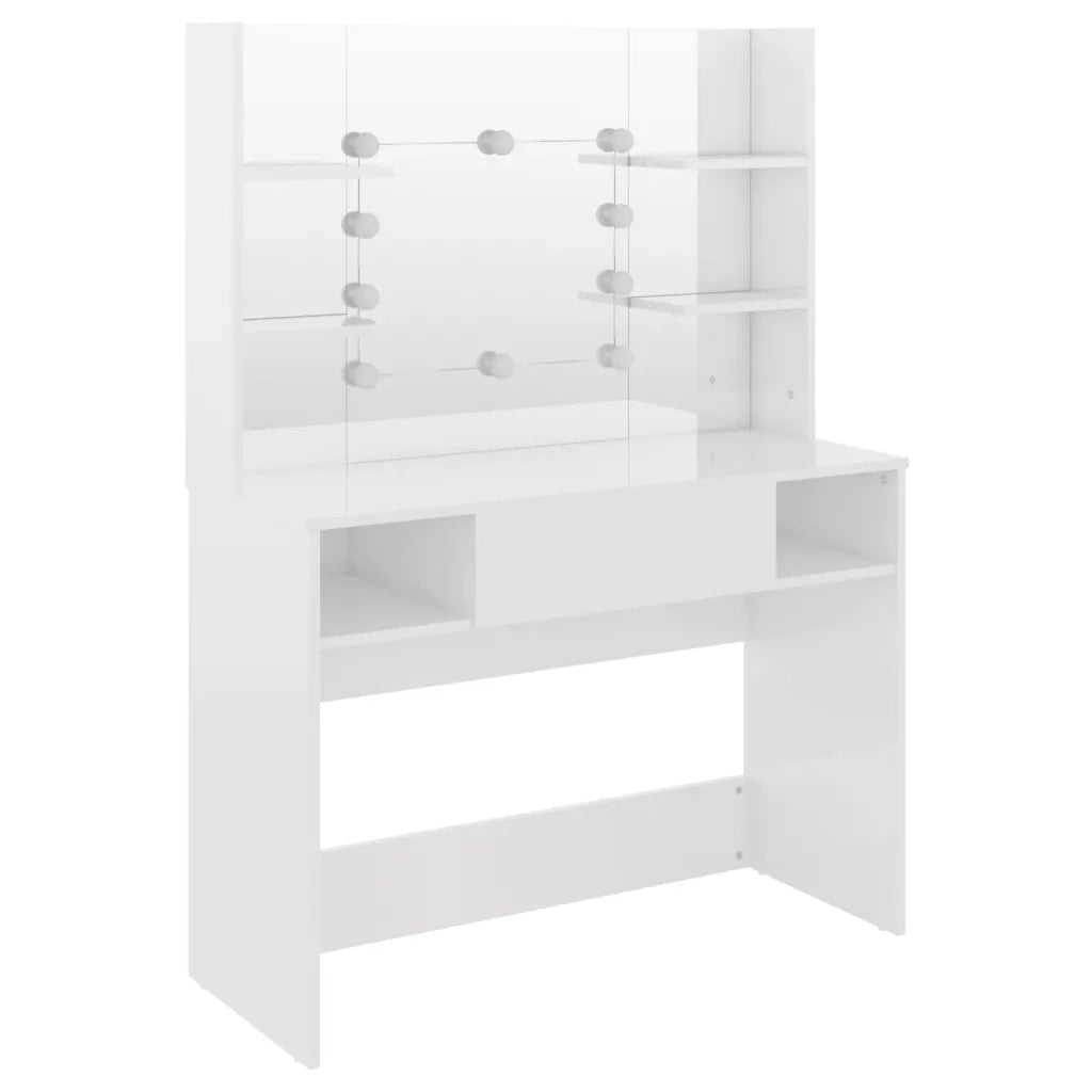 Toeletta con Luci LED 100x40x135 cm in MDF Bianco Lucido 331539