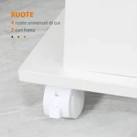 Carrello da Cucina Portavivande in Legno con 2 Ripiani e Ruote, 60x38x77cm, Bianco