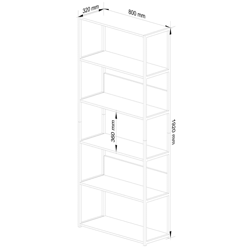 Scaffale stilo loft con ripiani in legno 80 cm Nera 80 cm inserto frontale Quercia Artisan 80x32x192 cm