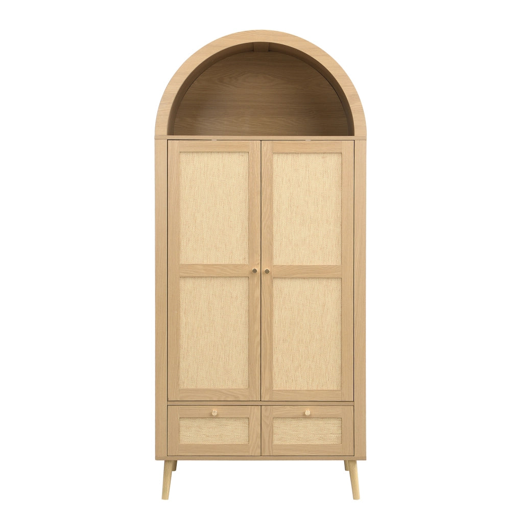 Armadio 80x55x180 cm con 2 ante, 2 cassetti, asta appendiabiti e ripiano aperto in MDF rovere