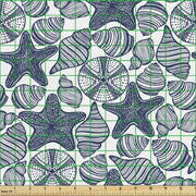 Tessuto decorativo blu e bianco per metro, con conchiglie di stella di mare, alta qualità, 2M (148x200cm), blu scuro e bianco