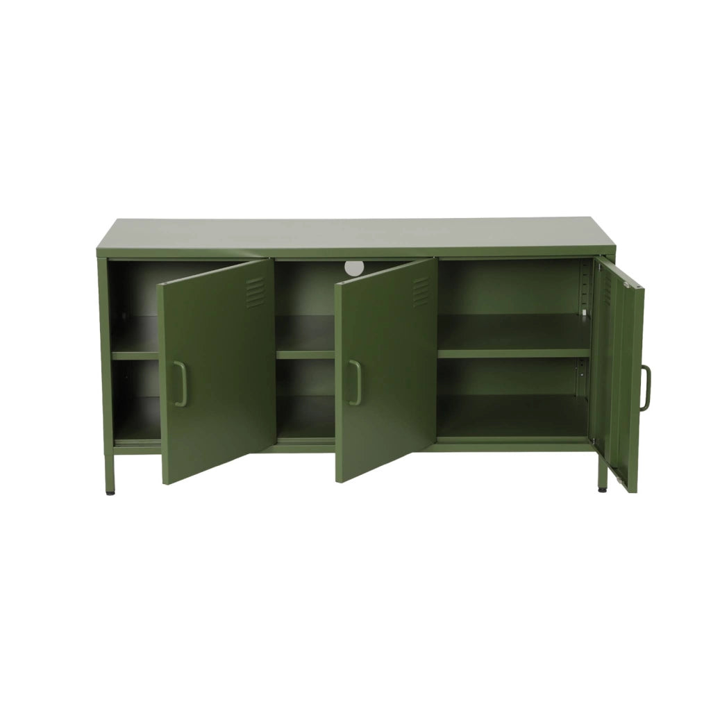 Mobile tv industriale in metallo 3 ante, 120cm, verde