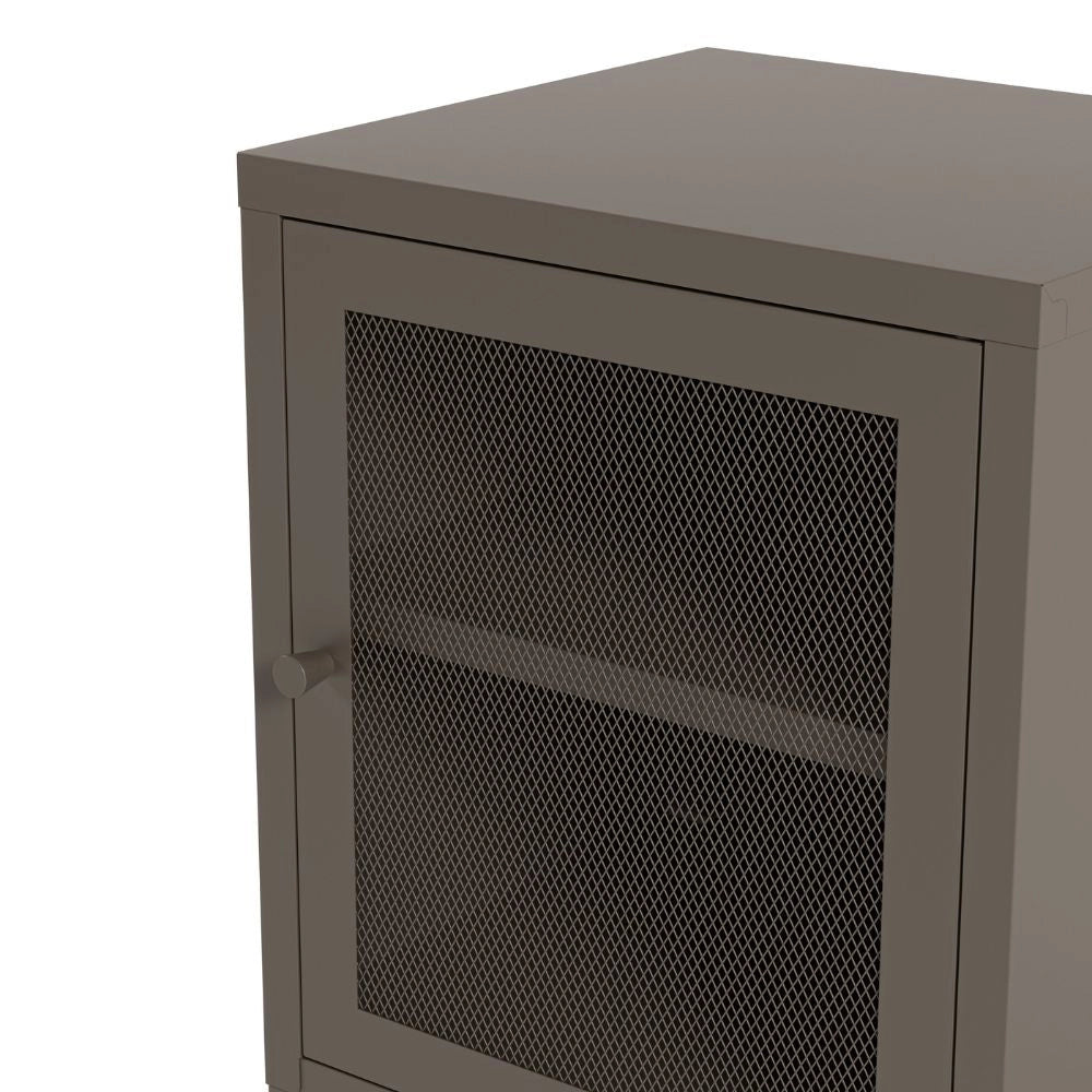 Comodino Fayna in metallo mocha con anta reticolata 40x35x60H – Design industriale