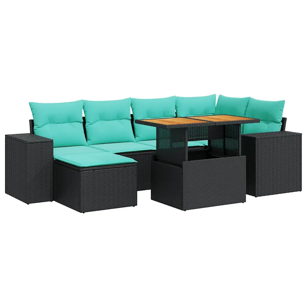 Set Divani da Giardino con Cuscini 7pz Nero Polyrattan