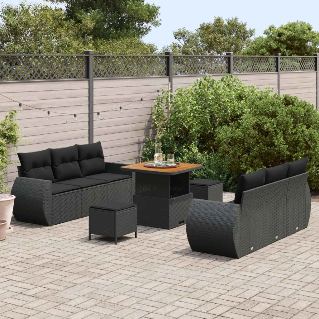 Set Divano da Giardino con cuscino 9 pcs Nero polyrattan 3361824