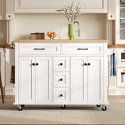 Carrello cucina 140x40(65)x89 cm con piano estraibile e 5 ruote in MDF bianco e naturale