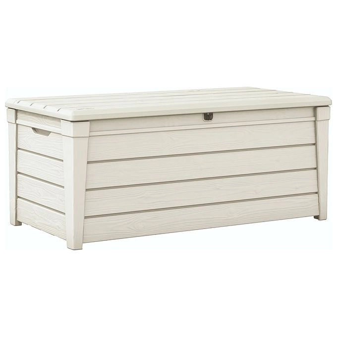 Keter K252655 Brightwood Baule da Giardino 454 L portata 300 Kg pistoni idraulici chiusura lucchettabile colore Antracite