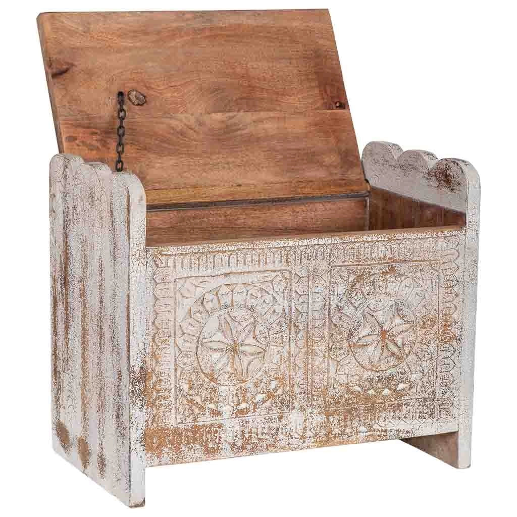 Baule in legno bianco e marrone artigianale 60x36x50 cm