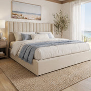 LETTO Contenitore Idraulico 140x200 cm Tessuto Lino Beige
