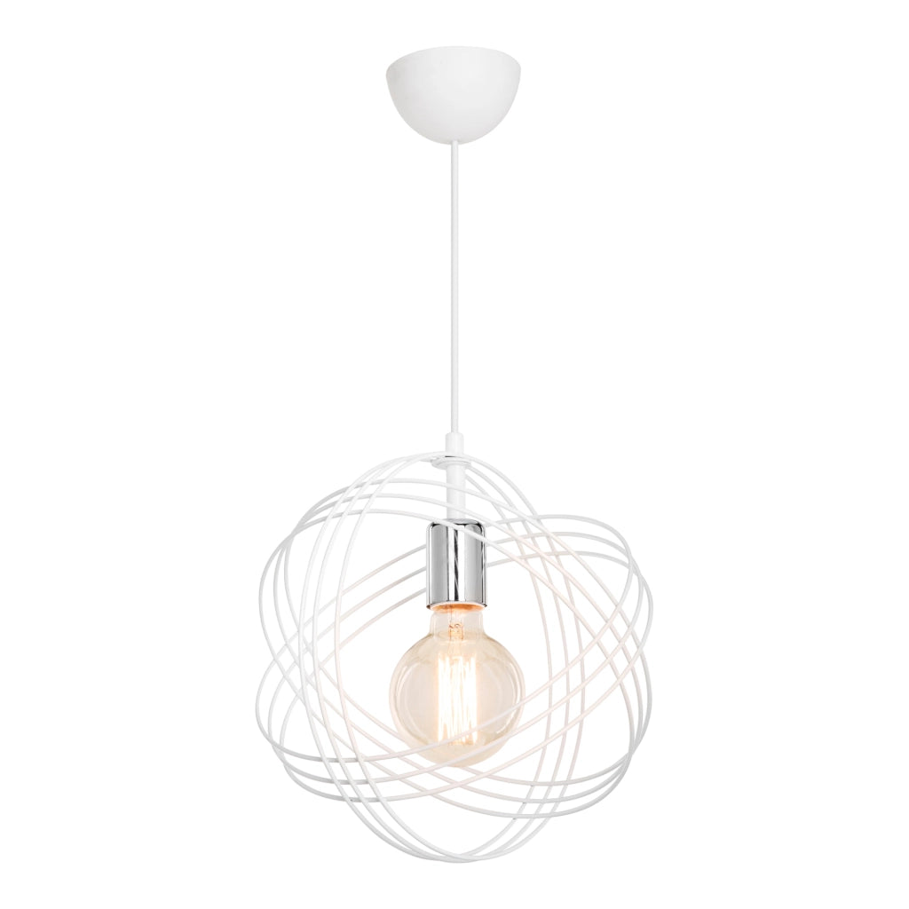 Lampada a Sospensione 'Hove' con Paralume a Globo di Cerchi in Metallo - Bianco/Argento [lux.pro]