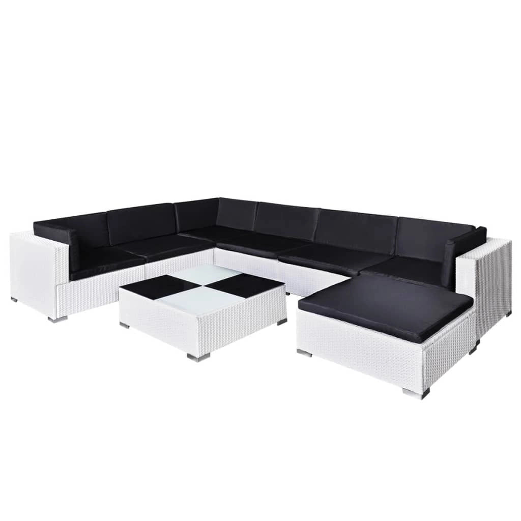 Set di mobili da giardino mobili da esterno 8 pezzi con cuscini resina intrecciata bianca 02_0017670