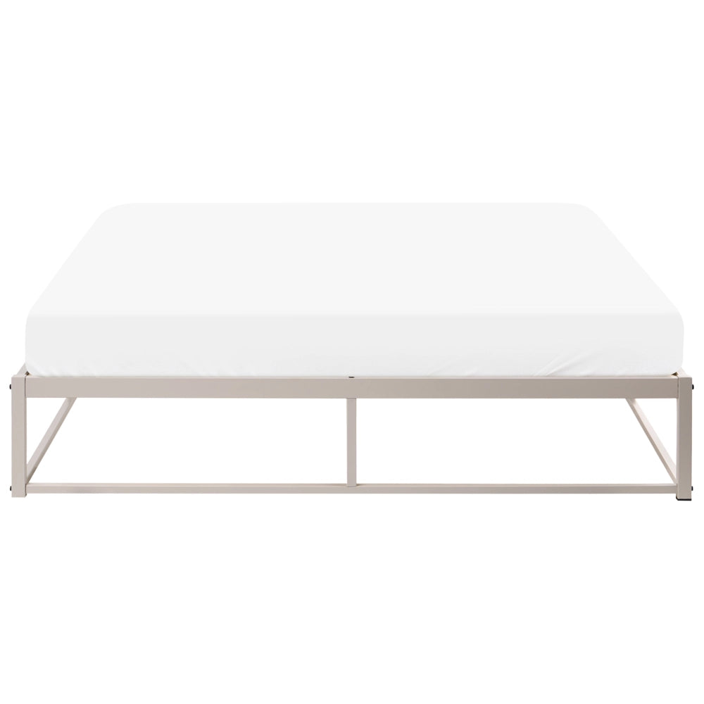 Letto matrimoniale con struttura in metallo, a doghe doppie integrate, senza testiera 160 x 200 cm beige chiaro stile moderno industriale
